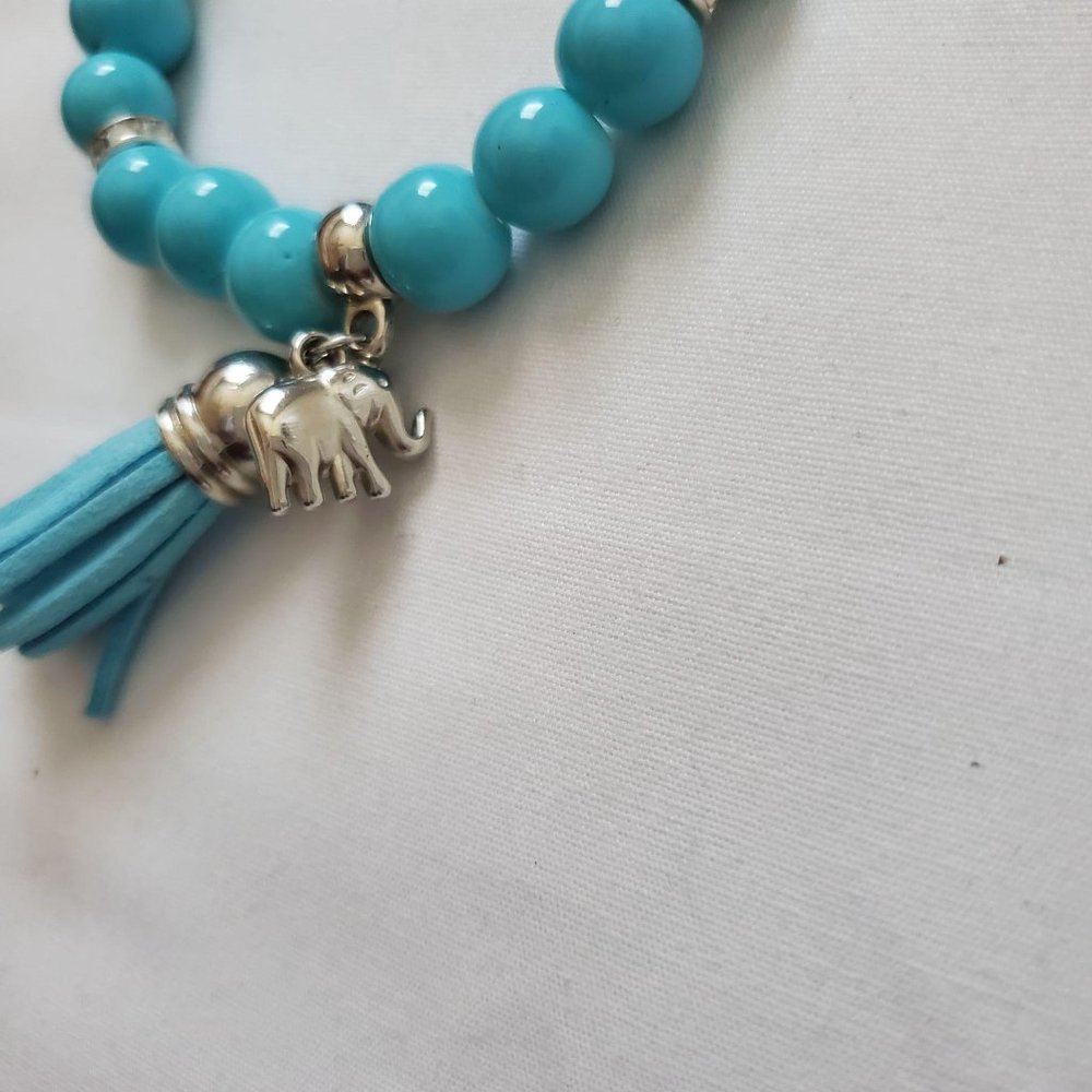 Women's Fashion Jewelry Turquoise Beaded Bracelet With Leather Tassel Accent - Picture 5 of 7